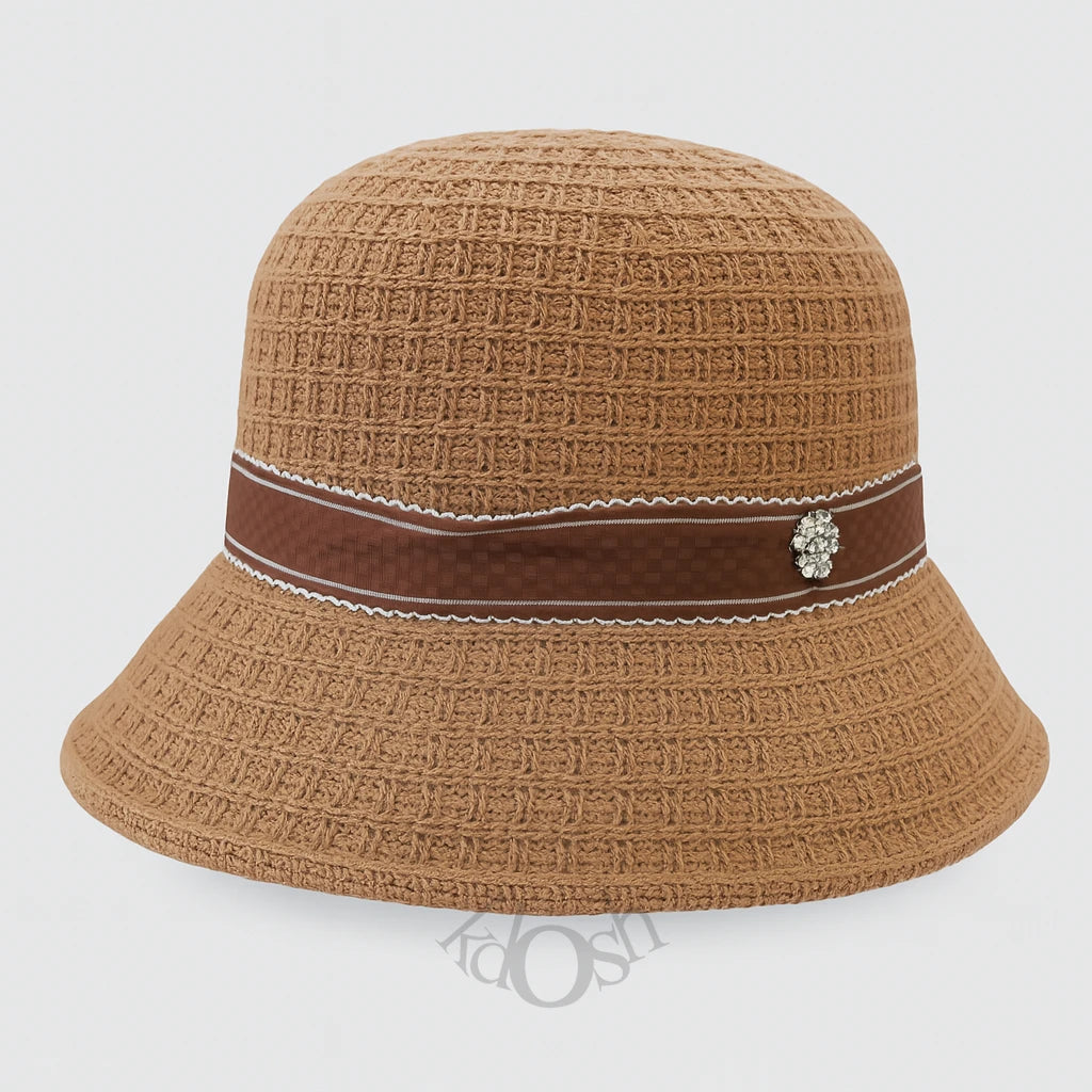 Sombrero Tejido con Lazo de Tela Suave – Estilo Clásico y Romántico