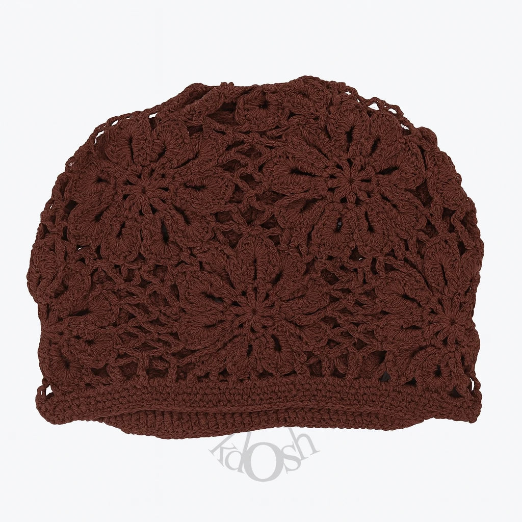 GORRO DE PUNTO PARA DAMA CON DISEÑO FLORAL