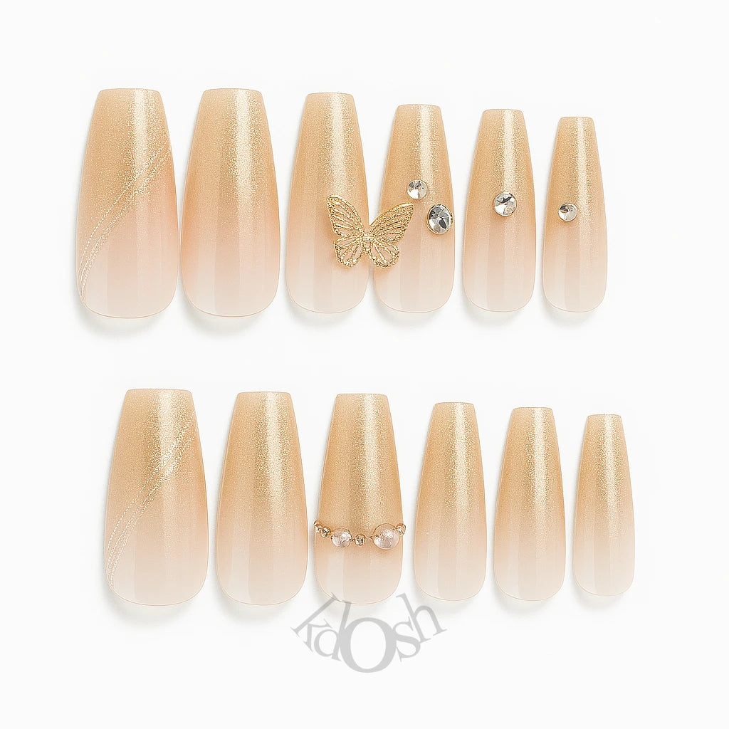 Uñas Postizas de Gel a Presión con Brillo y Diamantes – Set de 12 Piezas
