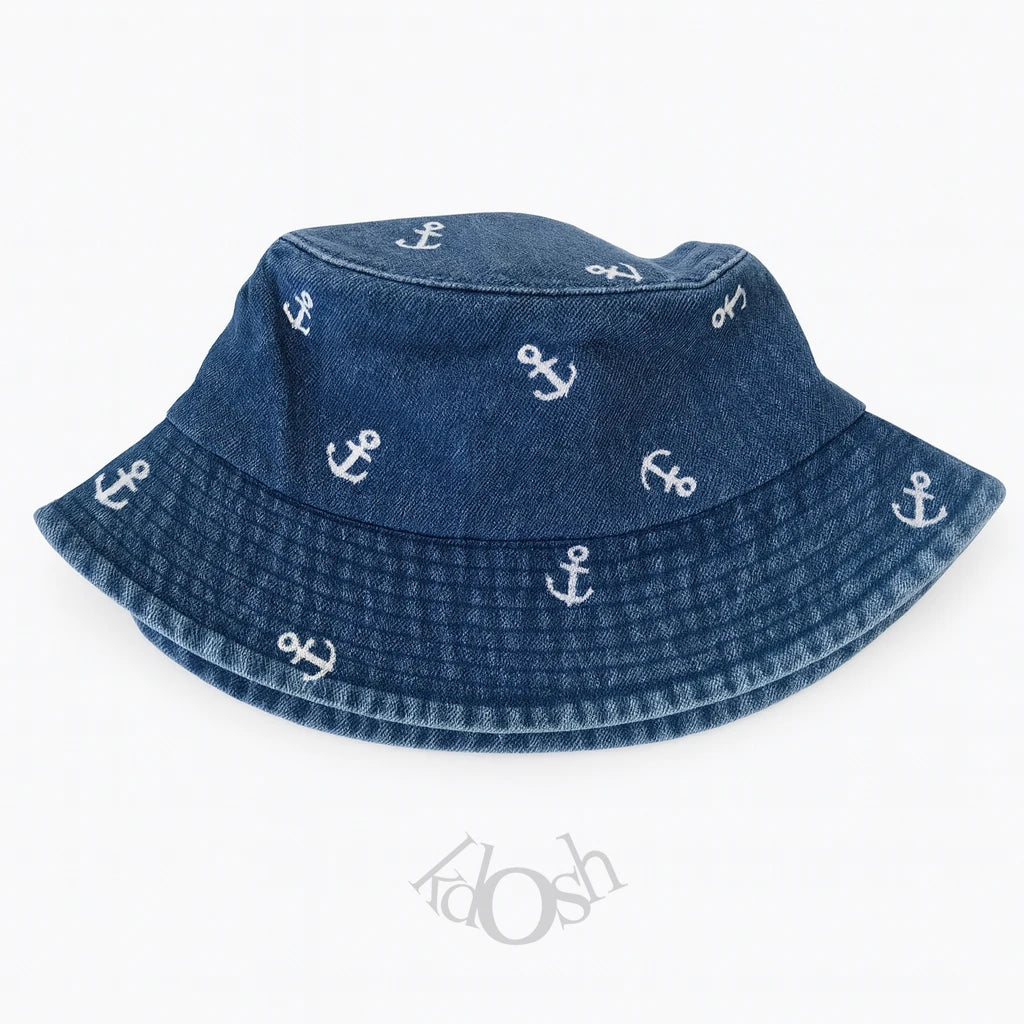 Sombrero Bucket Denim con Bordado Náutico – Estilo Fresco