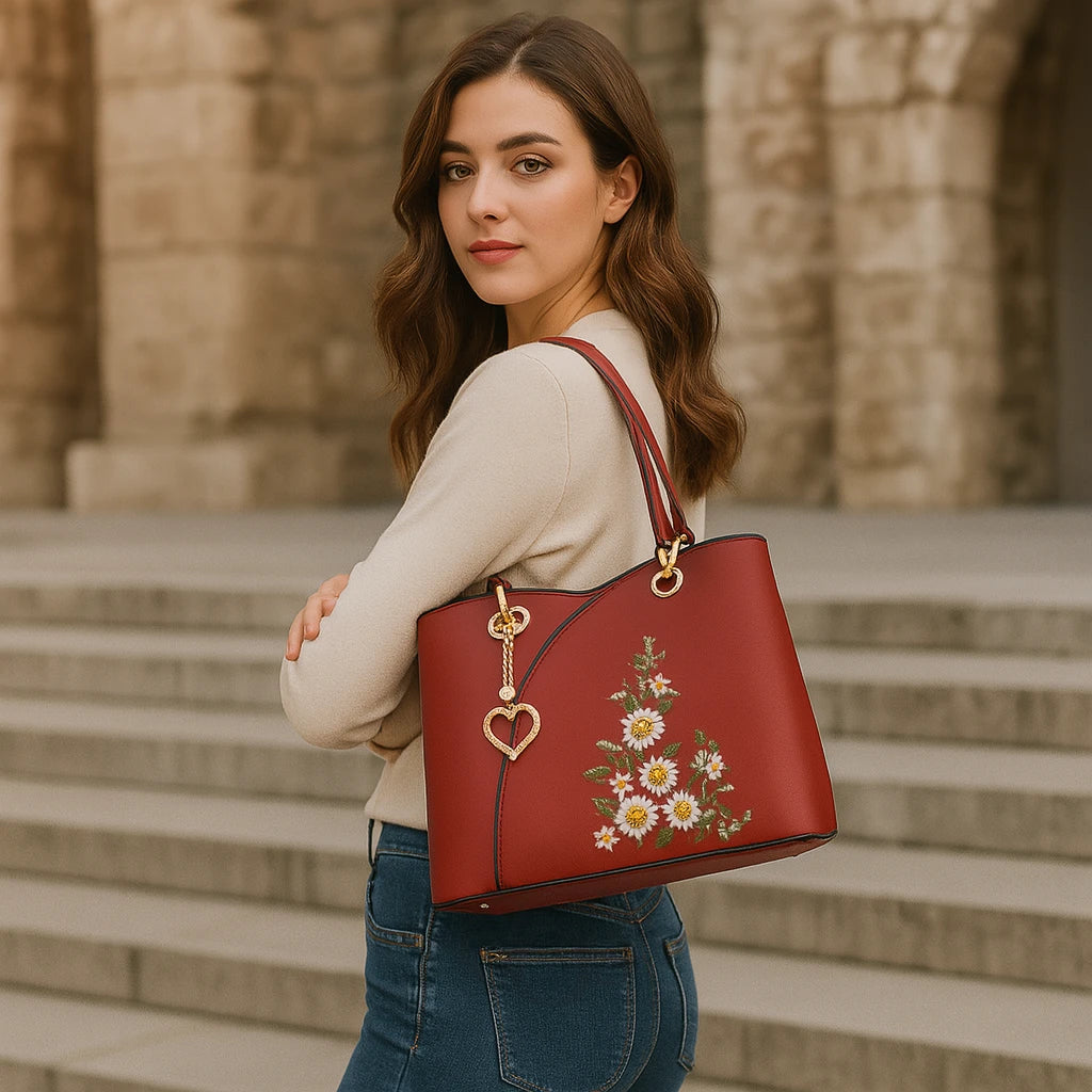 Cartera Casual Bordada con Llavero – Elegancia Femenina