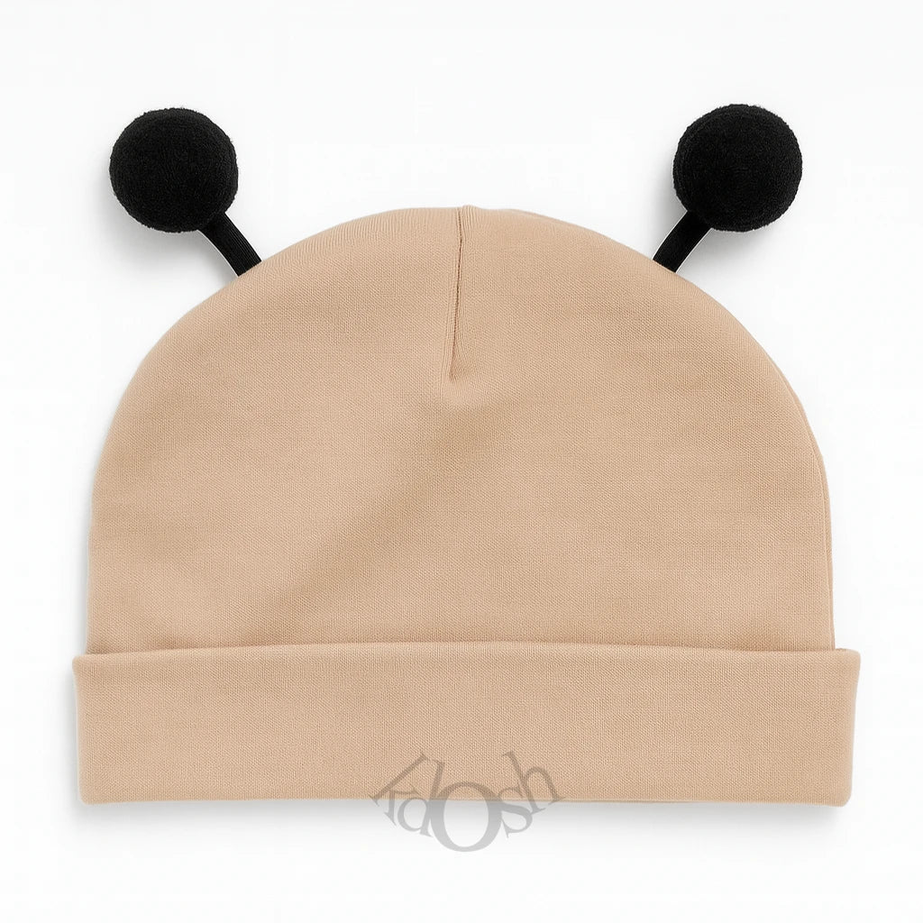 Gorro de Bebé con Orejitas y Pompones