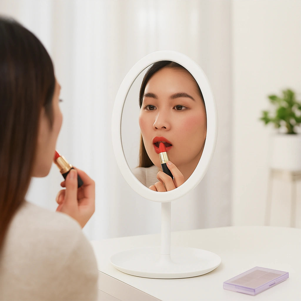 ESPEJO DE MAQUILLAJE CON LUZ LED – RECARGABLE Y MODERNO