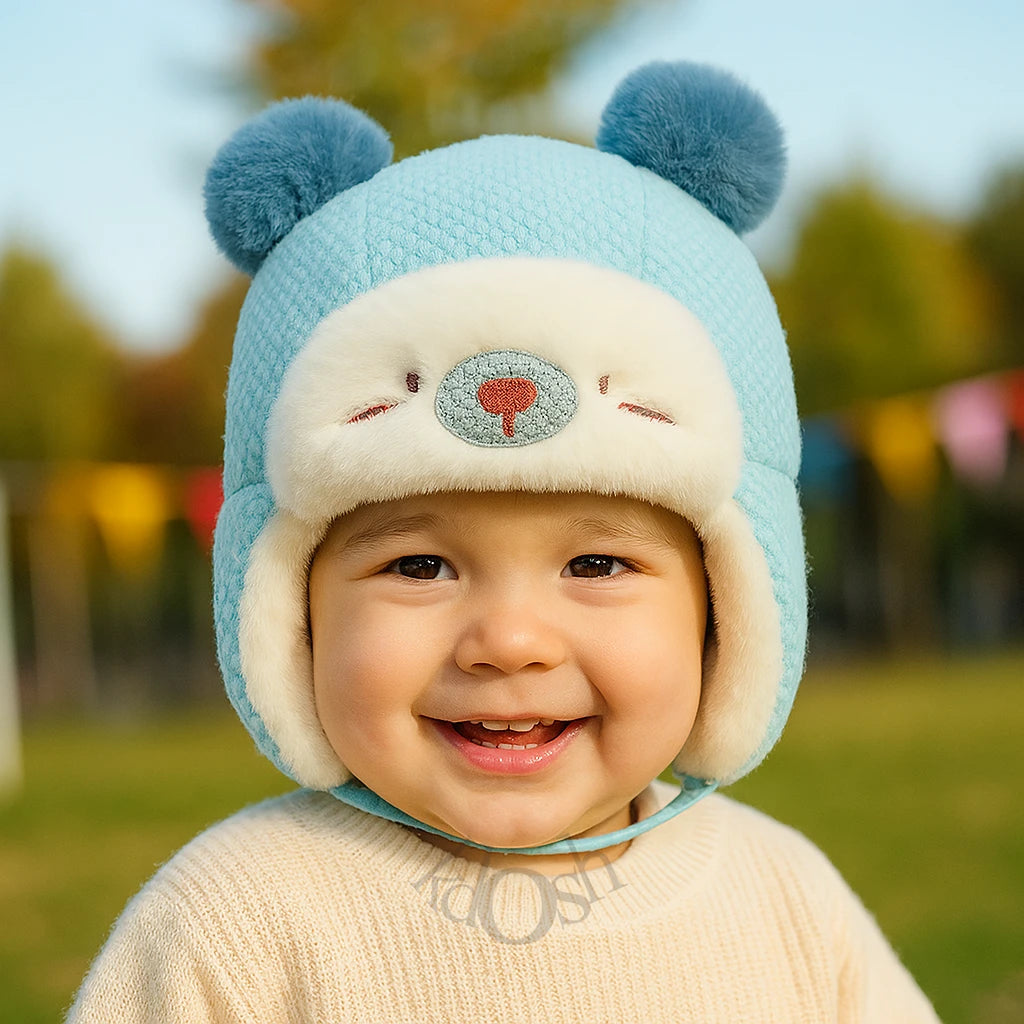GORRO INFANTIL DE INVIERNO CON CHIPORRO Y POMPONES
