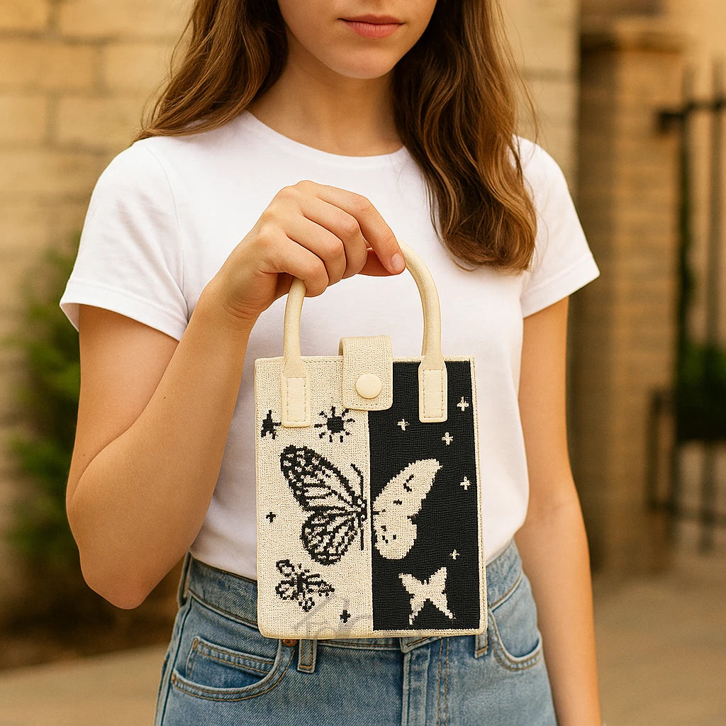 Bolso Tejido Artístico 2 en 1 con Estampado Moderno