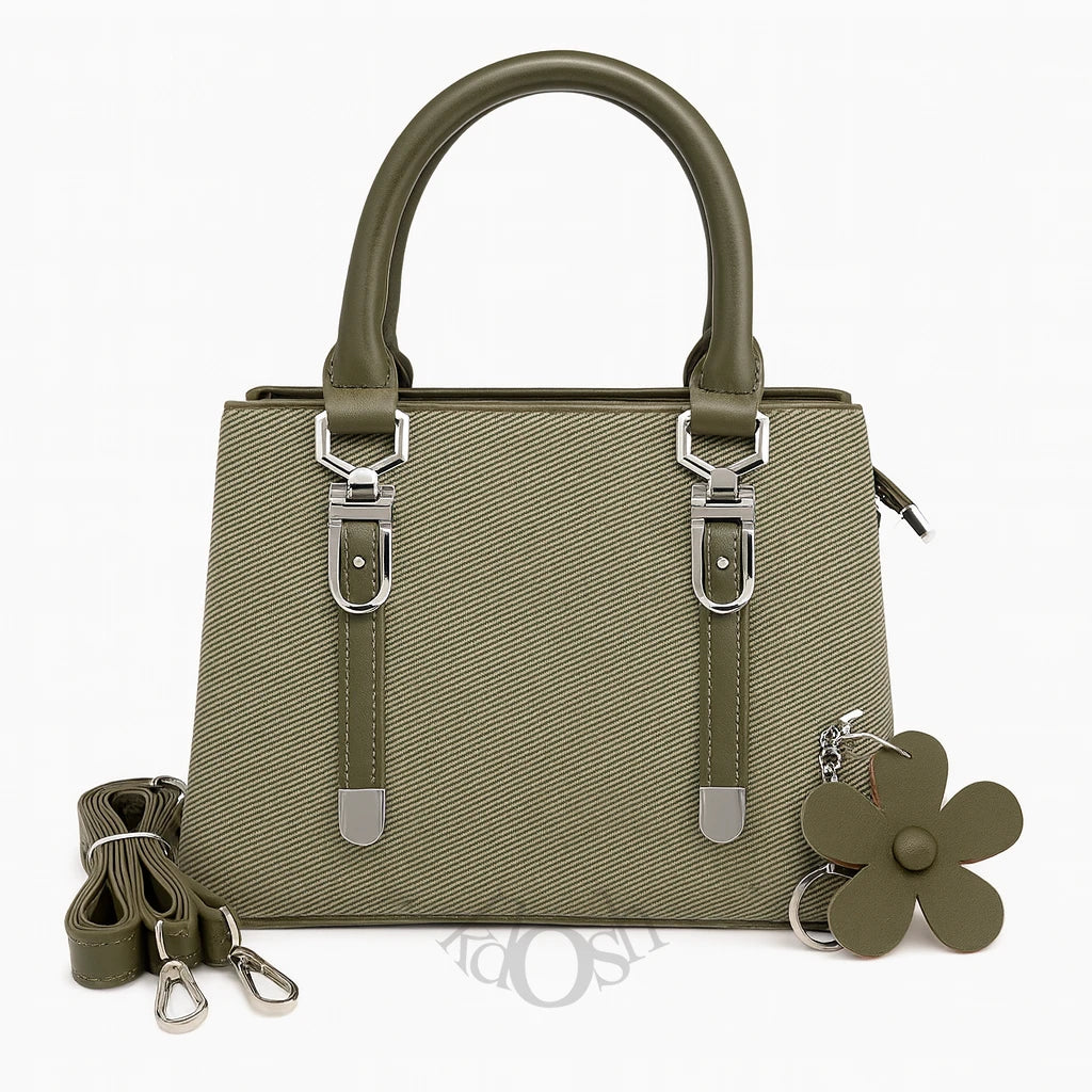 Cartera Texturizada con Llavero Floral – Chic y Versátil