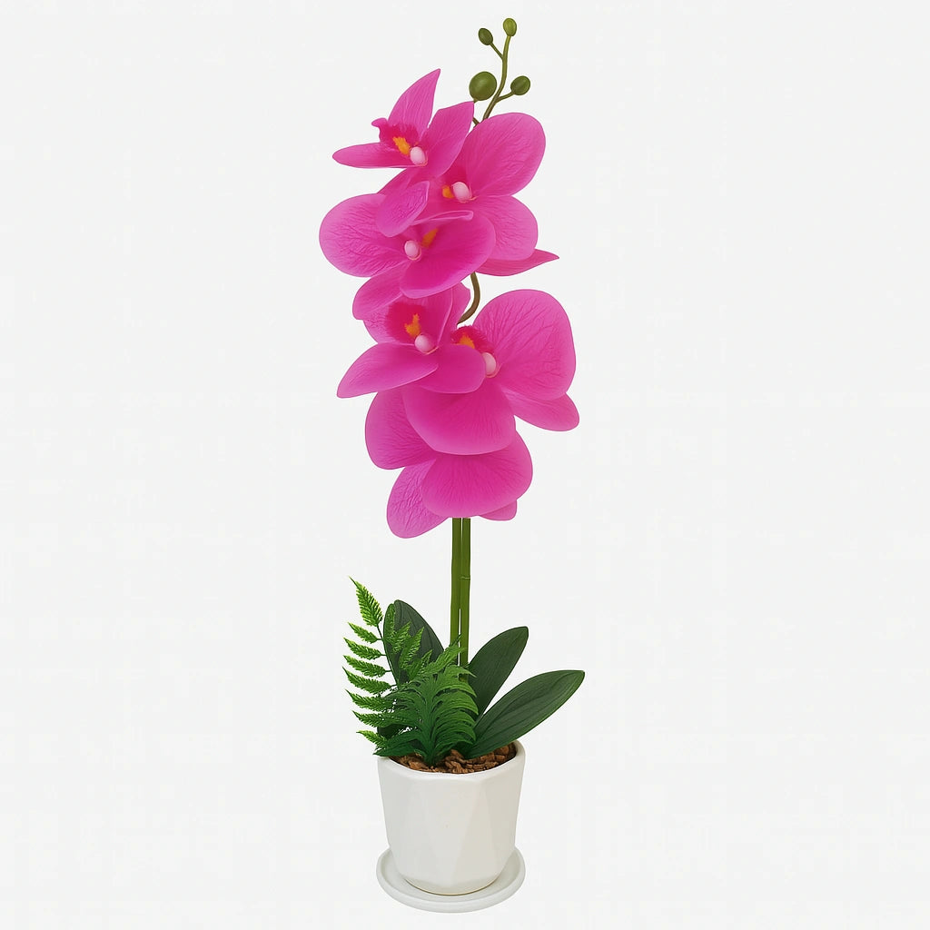 Orquídea Decorativa Artificial con Maceta Blanca y Grava Natural