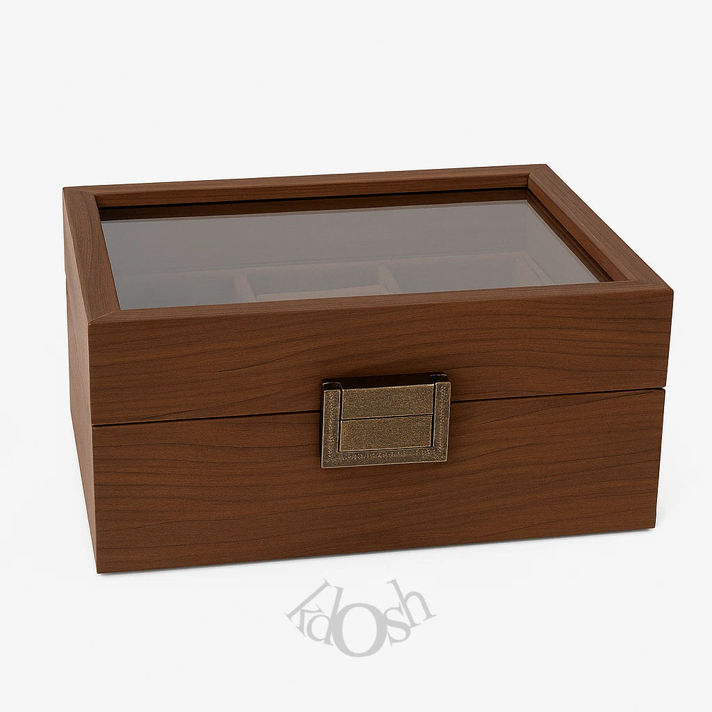 Organizador de Relojes de Madera con Tapa de Vidrio – 3 Compartimentos Elegantes