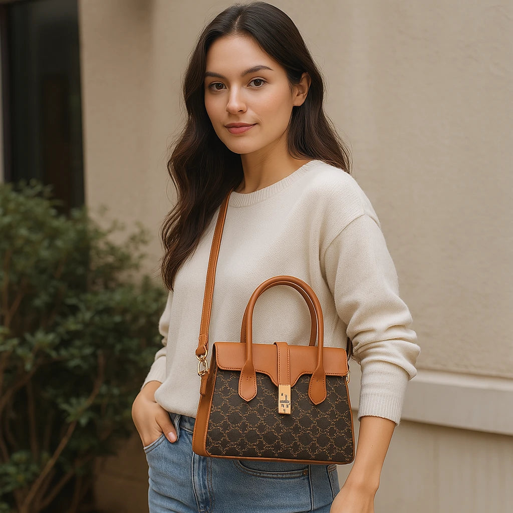 Cartera con Estampado y Broche – Estilo Clásico y Versátil