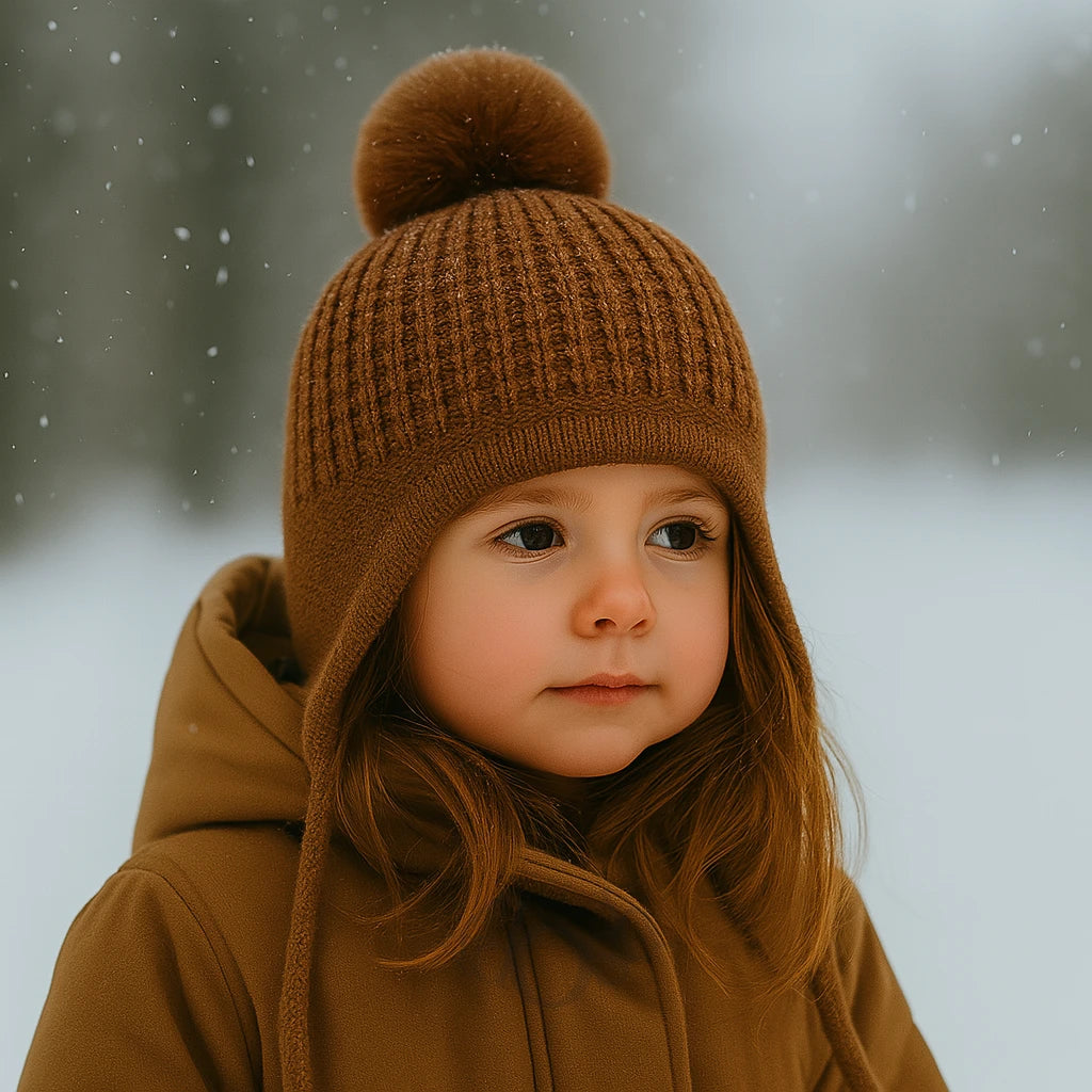 🧣 Gorro Tejido Infantil con Orejeras y Pompón 🎀
