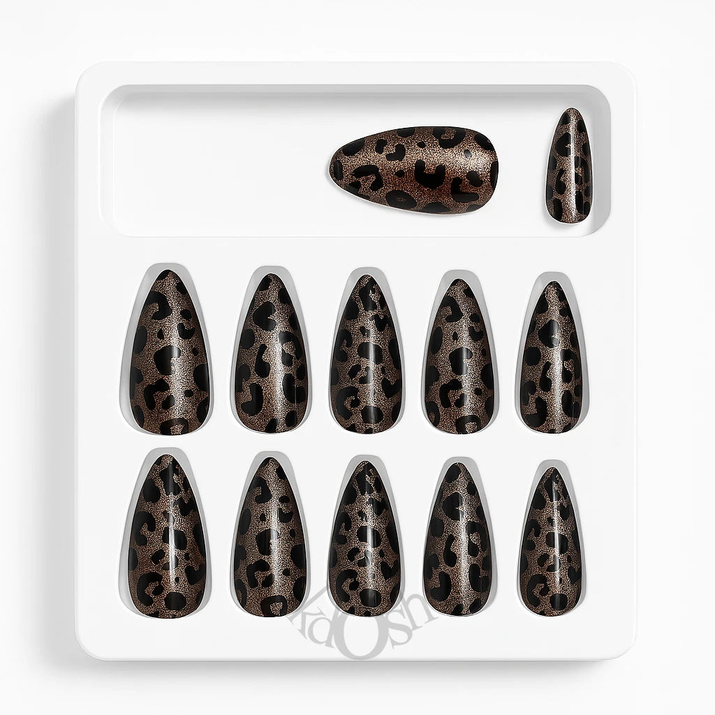 Uñas Postizas Animal Print – Estilo Salvaje con Brillo Gel (12 Piezas)